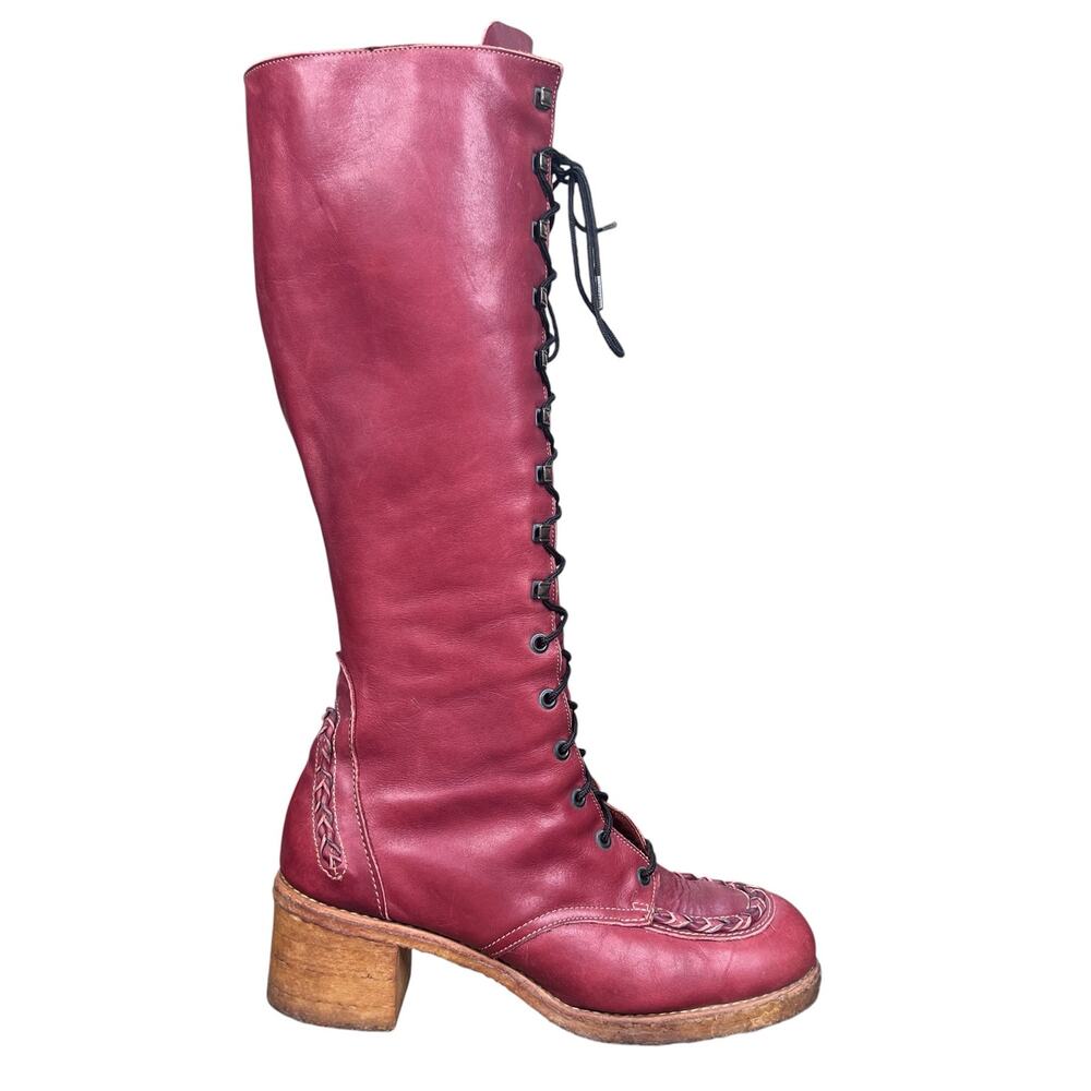 Vintage 70’s Zodiac Cordial Red Leather Knee High Campus Boots Size 10